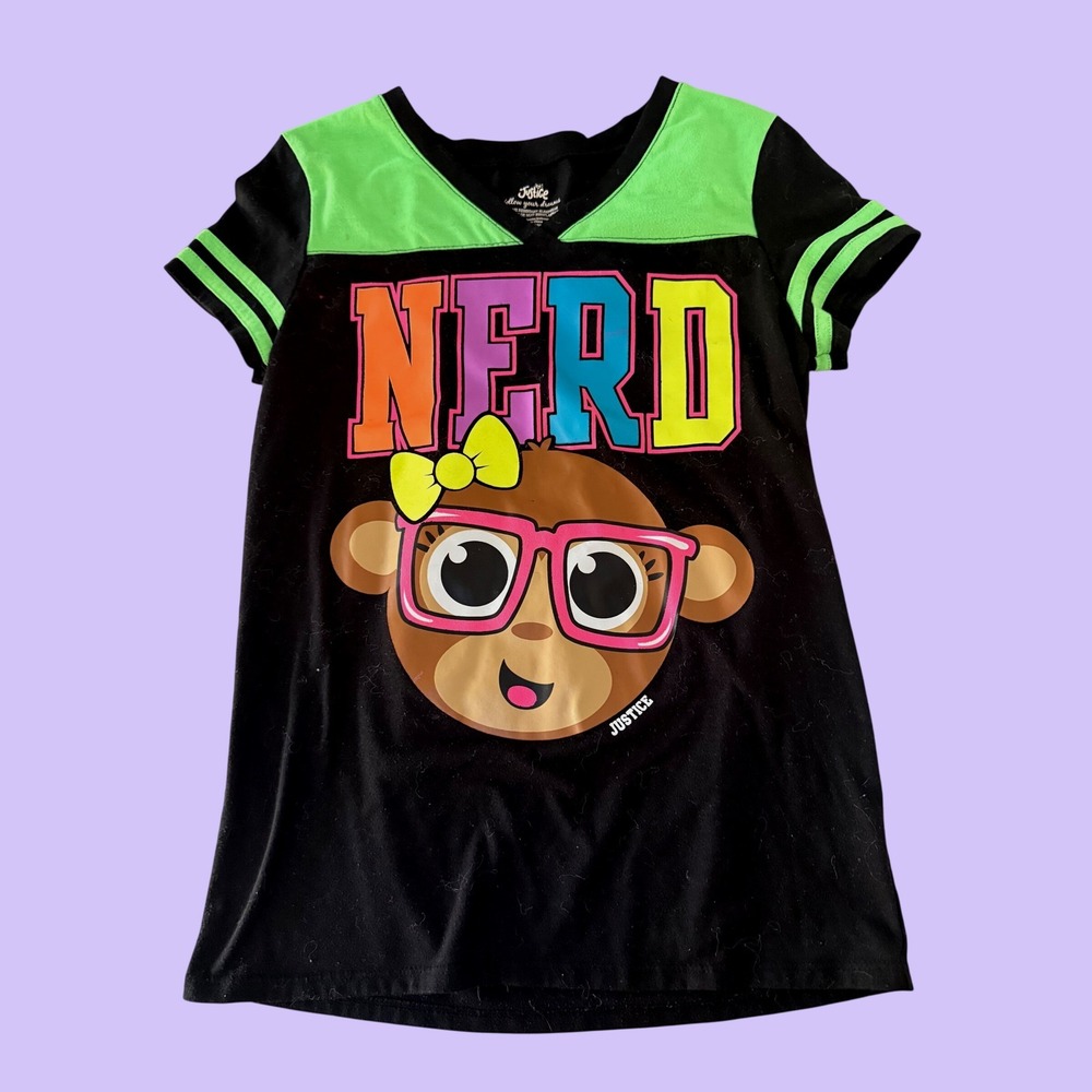 Y2K Justice Neon Nerd Monkey Scene Baby Tee #18